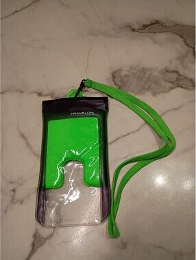 Travelon Brand Floating Waterproof Cell Phone Pouch Clear Black and Bright Green